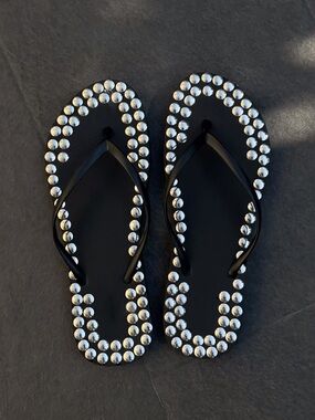 Studded Black Flip Flops
